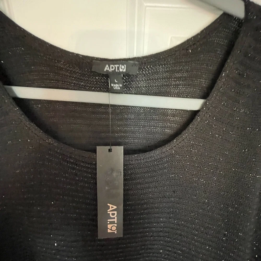 Black Short Sleeve Black Sparkle Blouse Cold Shoulder Reveal Apt 9 Large NWT - Picture 6 of 6
